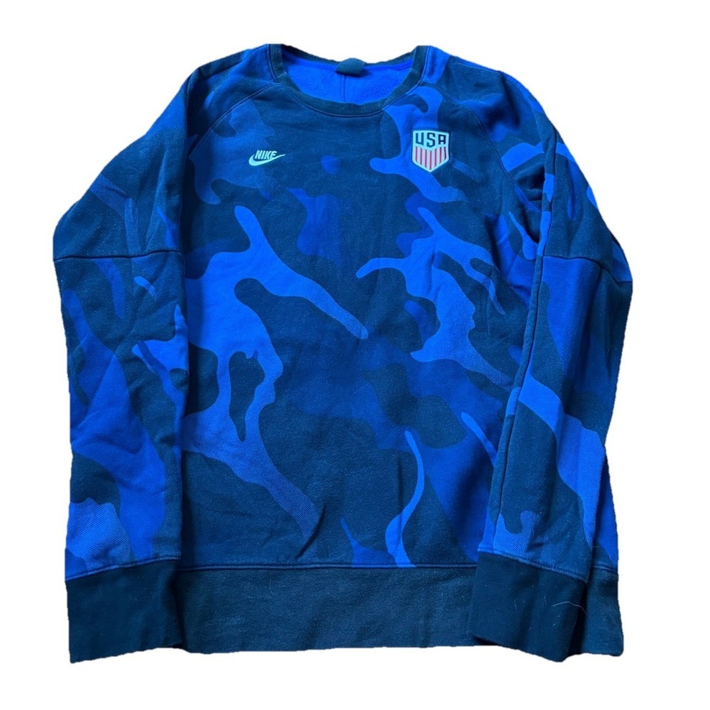 Nike Team USA Fleece Crew Sweatshirt Mens Size XL Blue Camo CU2047-010